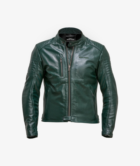 Men's Green Leather Jacket with Added Protections