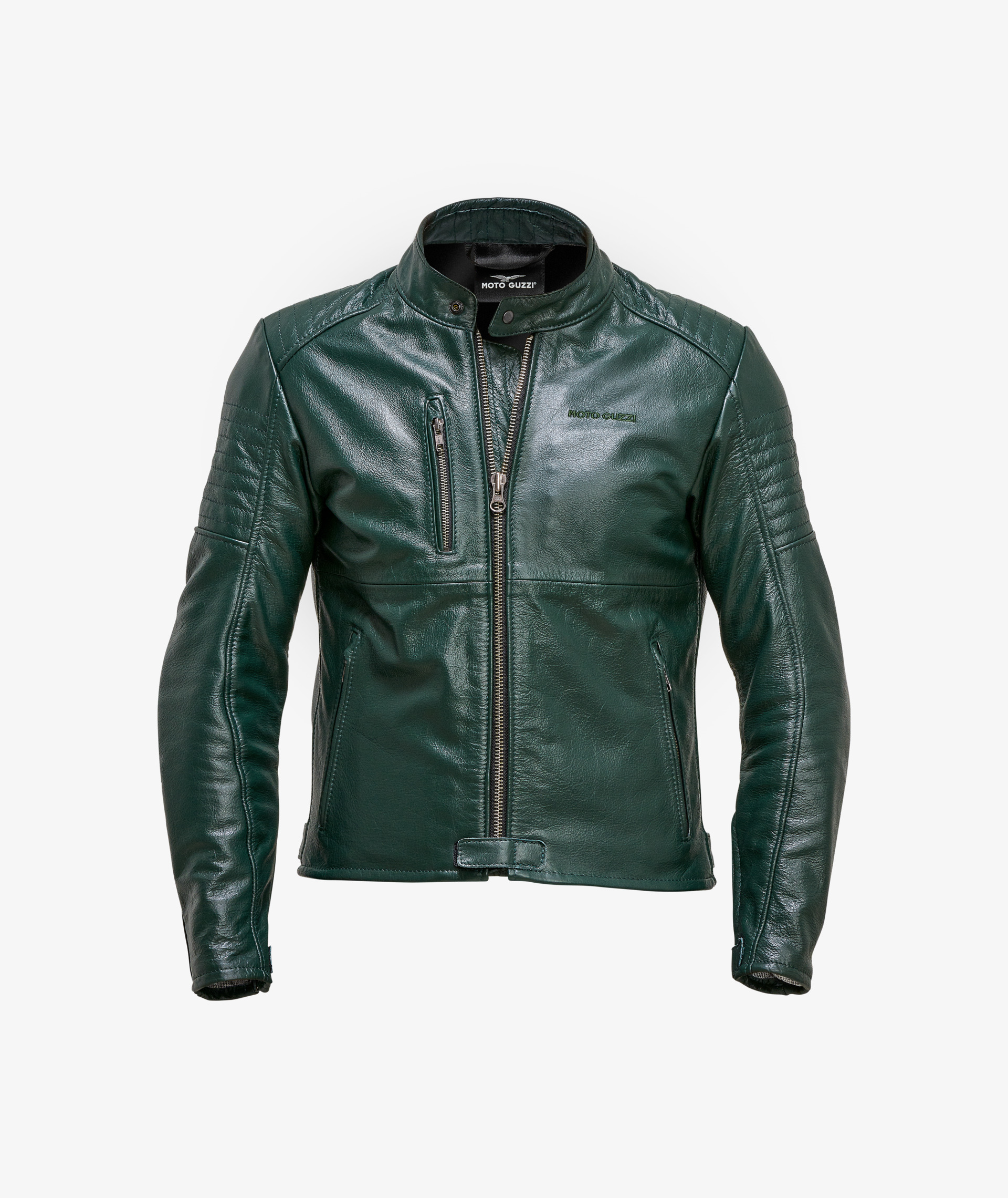 Men's Green Leather Jacket with Added Protections | Jackets